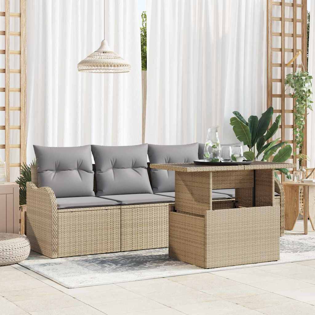 vidaXL Conjunto de sofá de jardín 5 uds. Beige Poliratán