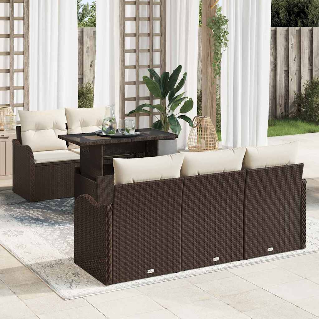 vidaXL Conjunto de sofá de jardín 6 uds. Marrón ratán sintético