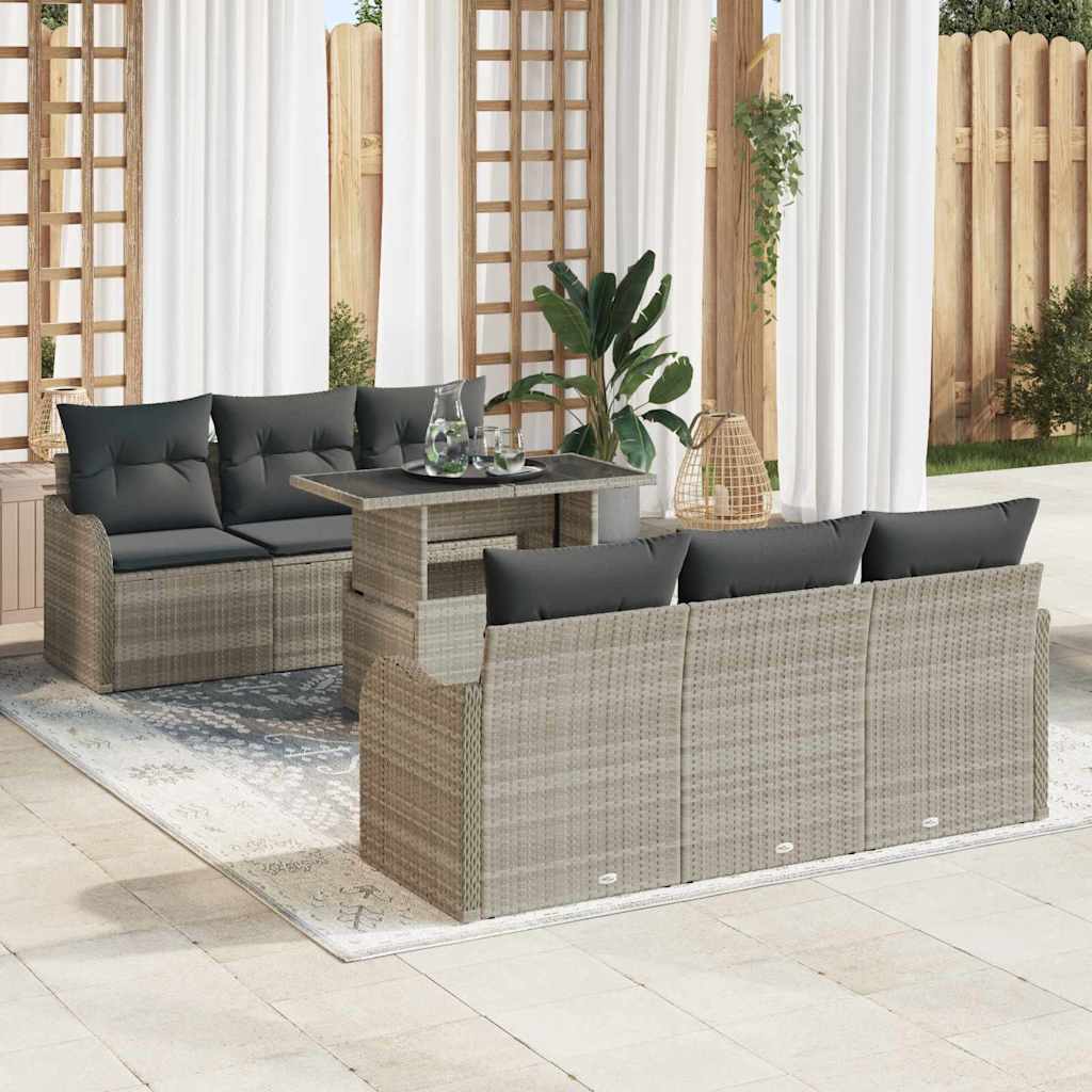 vidaXL Conjunto de sofá de jardín 7 uds. Gris Claro ratán sintético