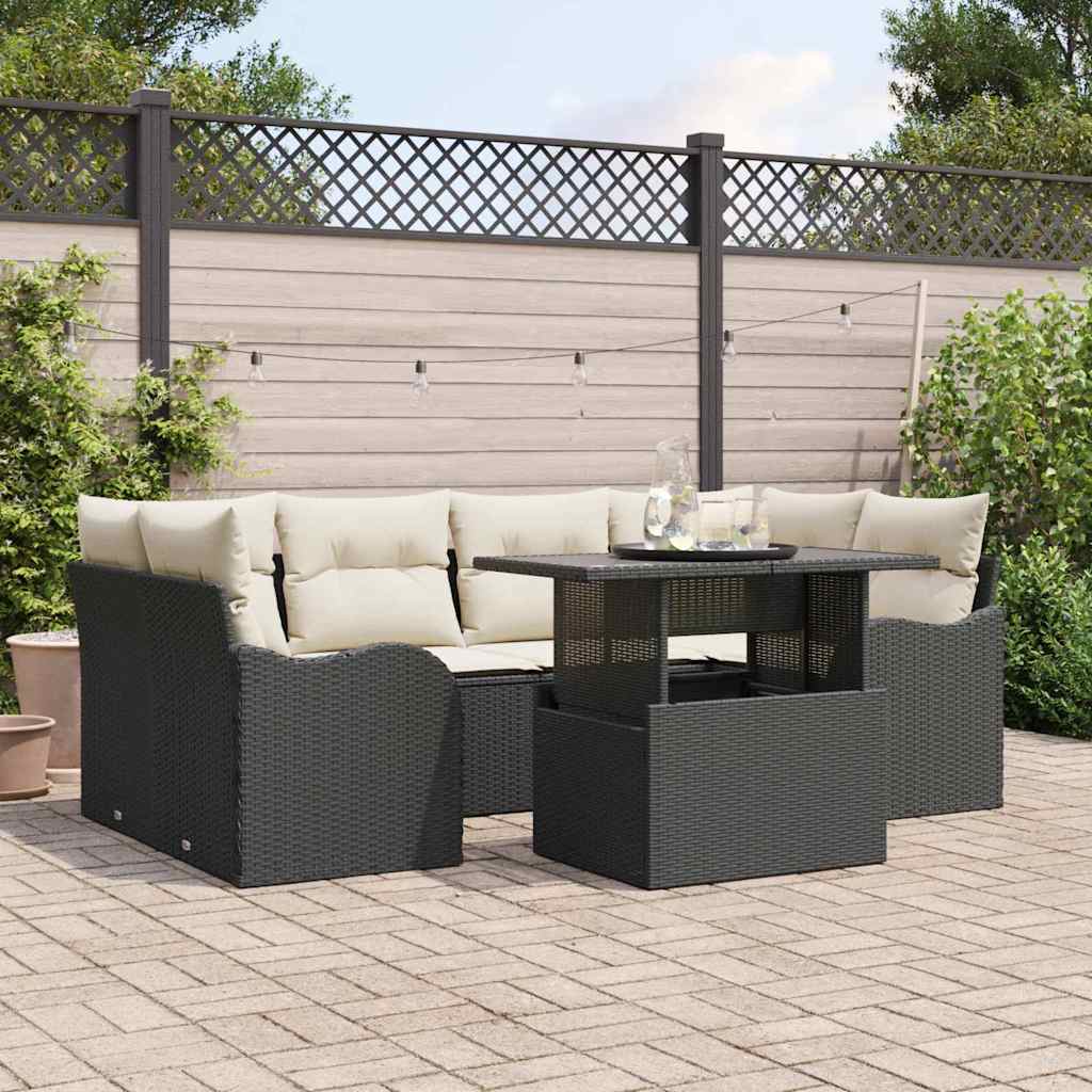 vidaXL Conjunto de sofá de jardín 7 uds. Negro ratán sintético