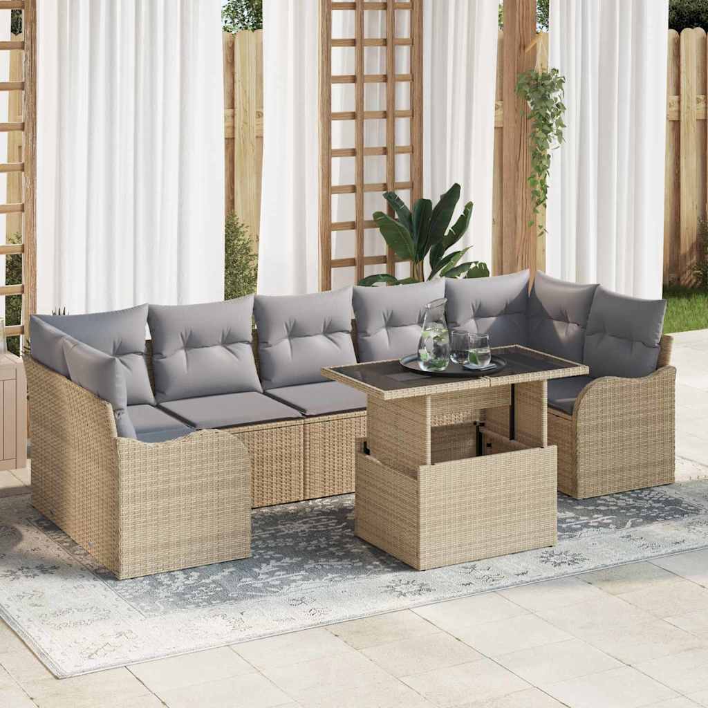 vidaXL Conjunto de sofá de jardín 8 uds. Beige ratán sintético