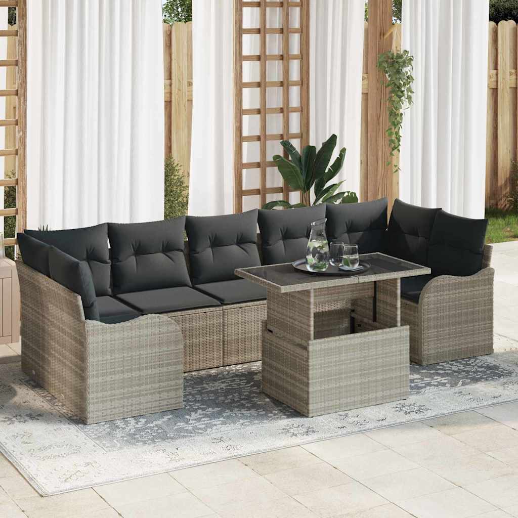 vidaXL Conjunto de sofá de jardín 8 uds. Gris Claro y Gris
