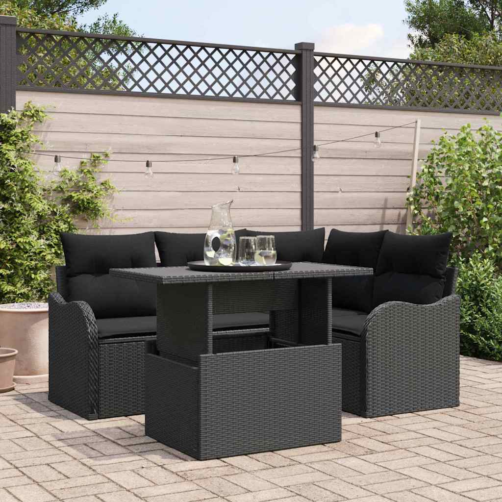vidaXL Juego de comedor para exteriores 5 uds. Negro Poliratán