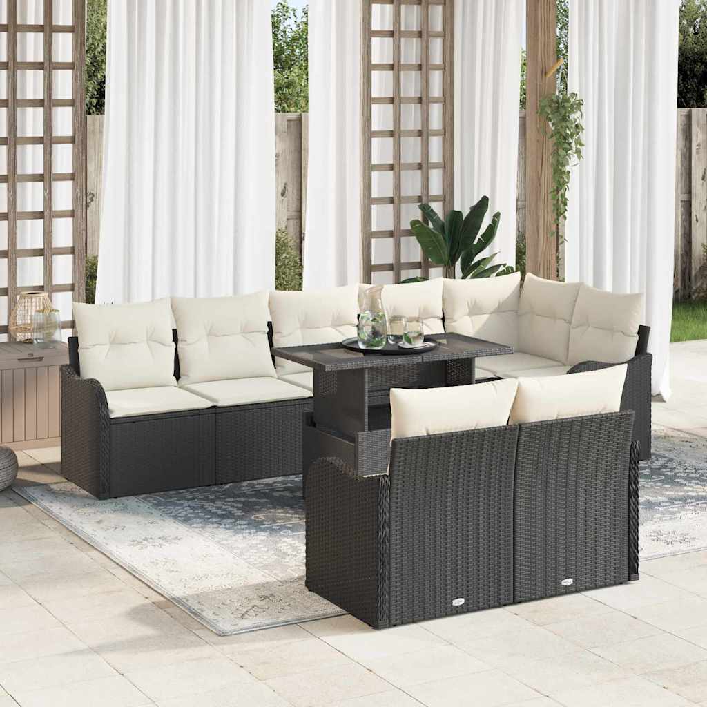 vidaXL Juego de salón 9 uds. Negro Poliratán