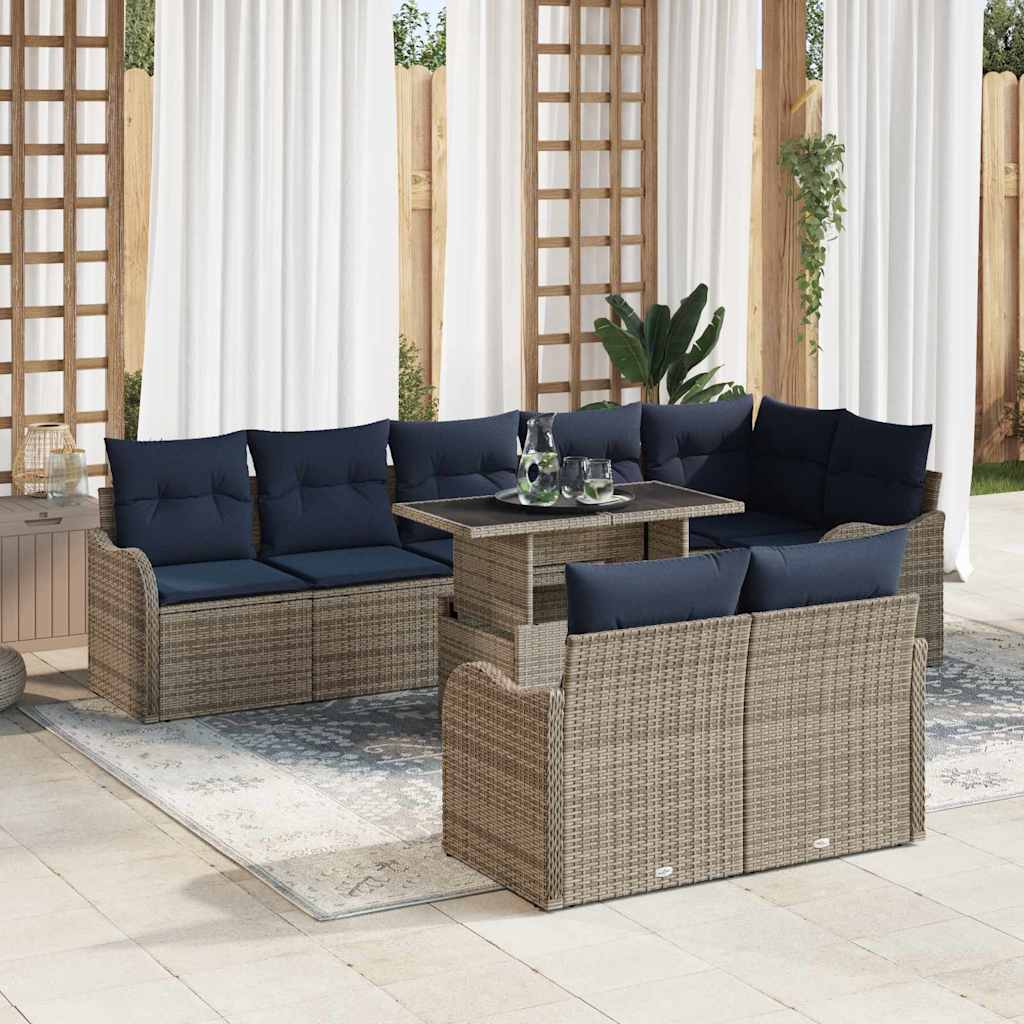 vidaXL Conjunto de sofá de jardín 9 uds. Gris Poliratán
