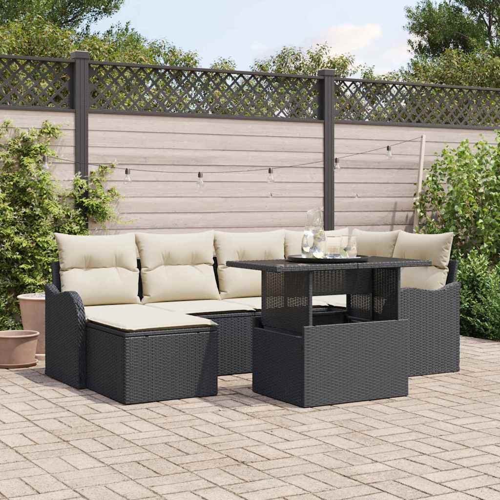 vidaXL Conjunto de sofá de jardín 7 uds. Negro Poliratán