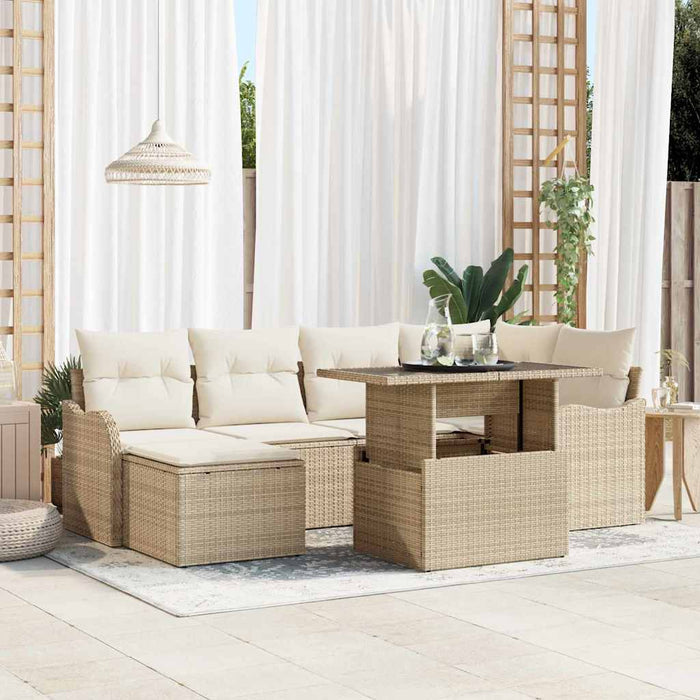 vidaXL Conjunto de sofá de jardín 7 uds. Beige Poliratán