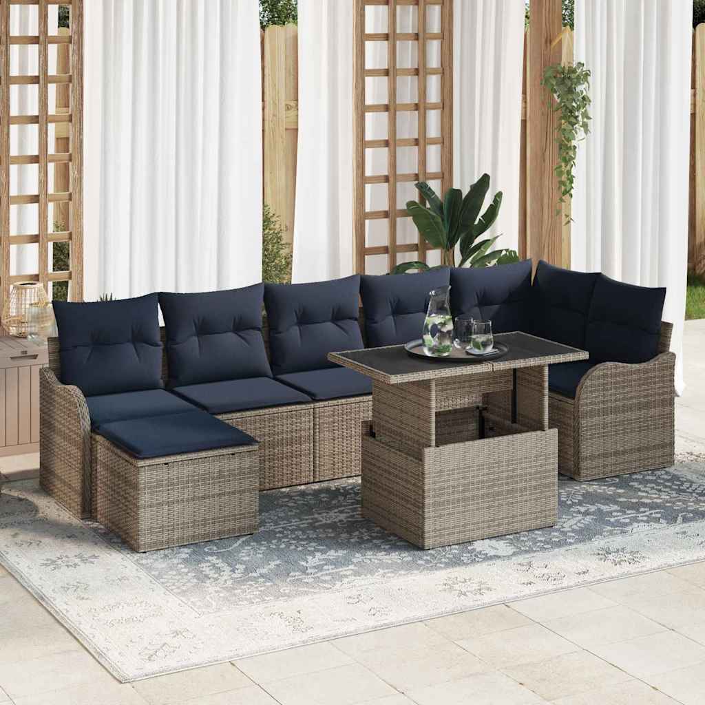 vidaXL Conjunto de sofá de jardín 8 uds. Gris Poliratán