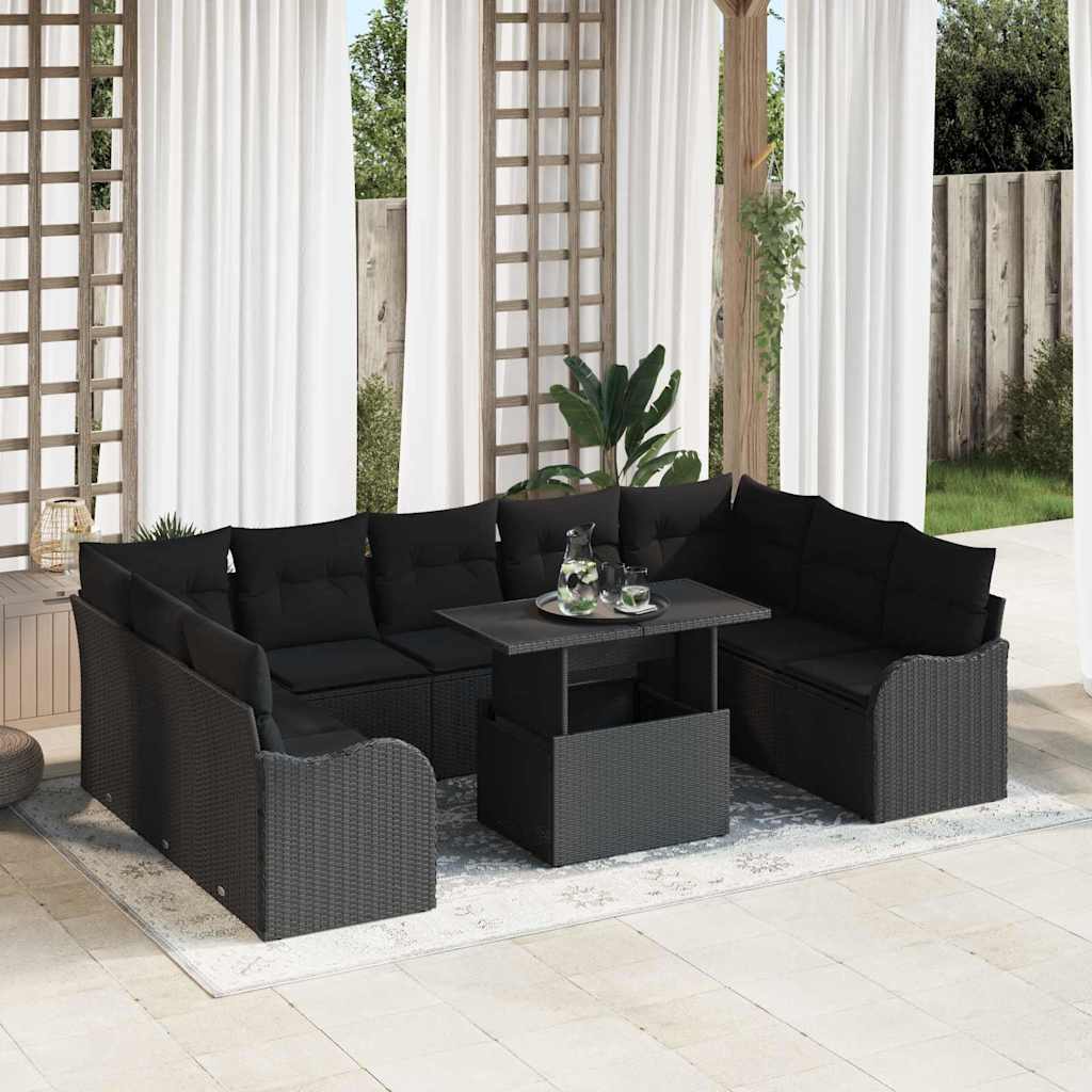 vidaXL Conjunto de sofá de jardín 10 uds. Negro Poliratán