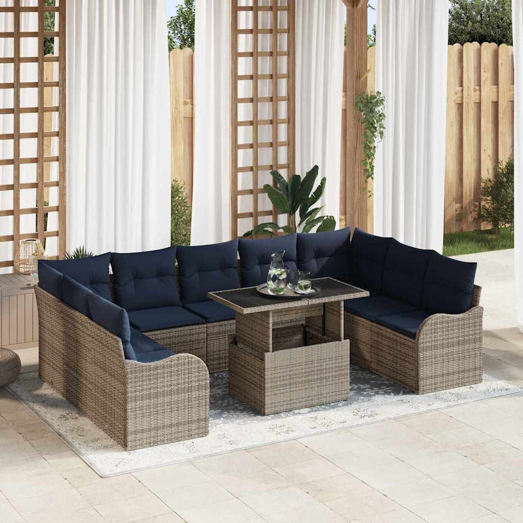 vidaXL Conjunto de sofá de jardín 10 uds. Gris Poliratán