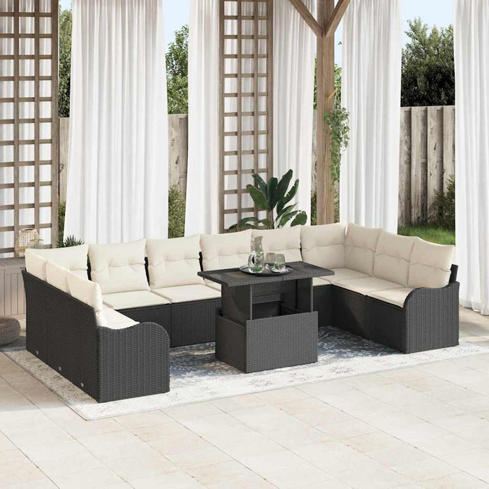 vidaXL Conjunto de sofá de jardín 11 uds. Negro Poliratán