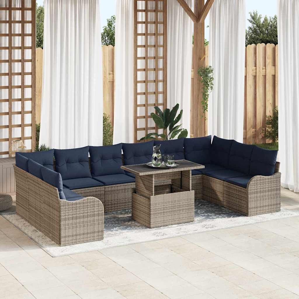 vidaXL Conjunto de sofá de jardín 11 uds. Gris Poliratán