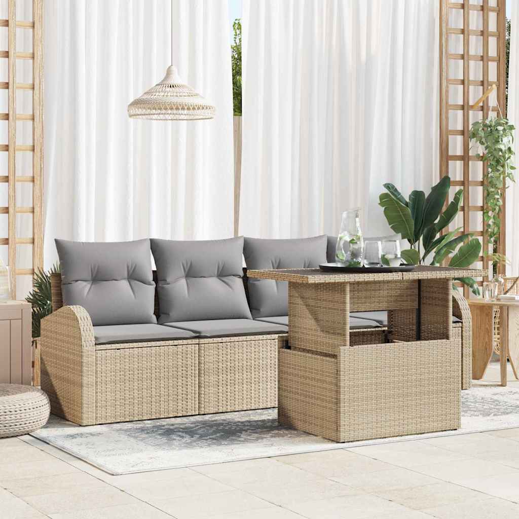 vidaXL Conjunto de sofá de jardín 5 uds. Beige Poliratán