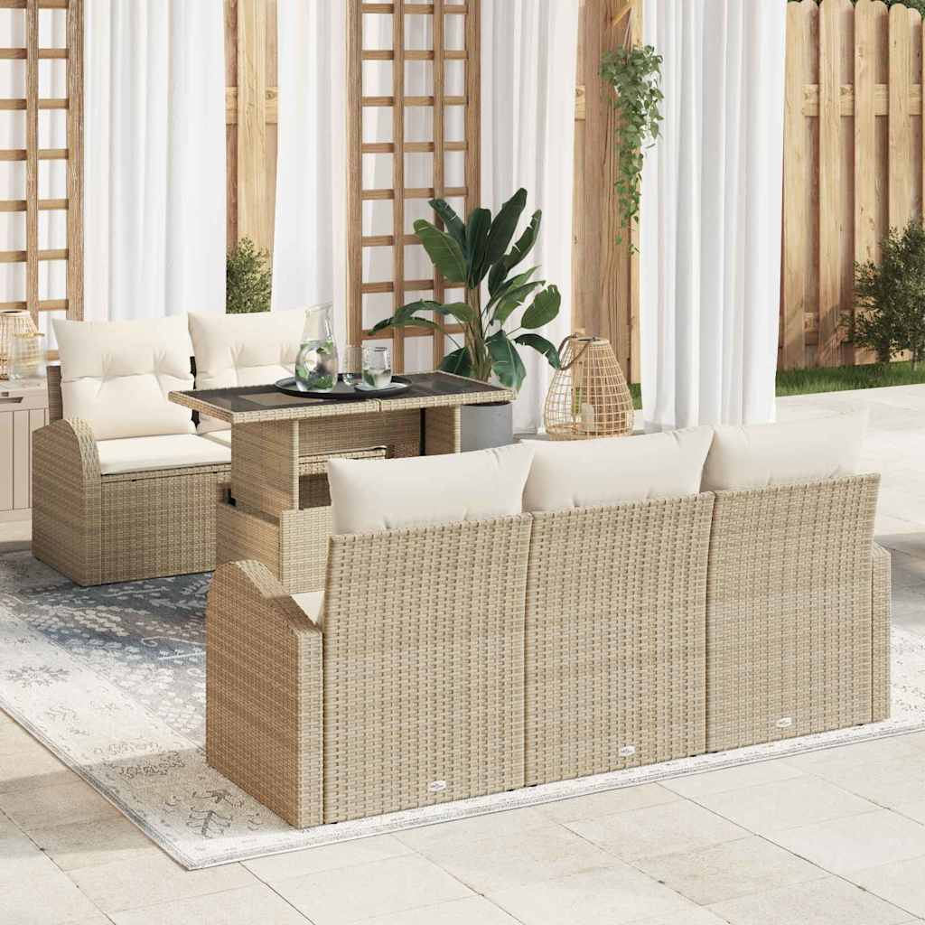 vidaXL Conjunto de sofá de jardín 6 uds. Beige ratán sintético
