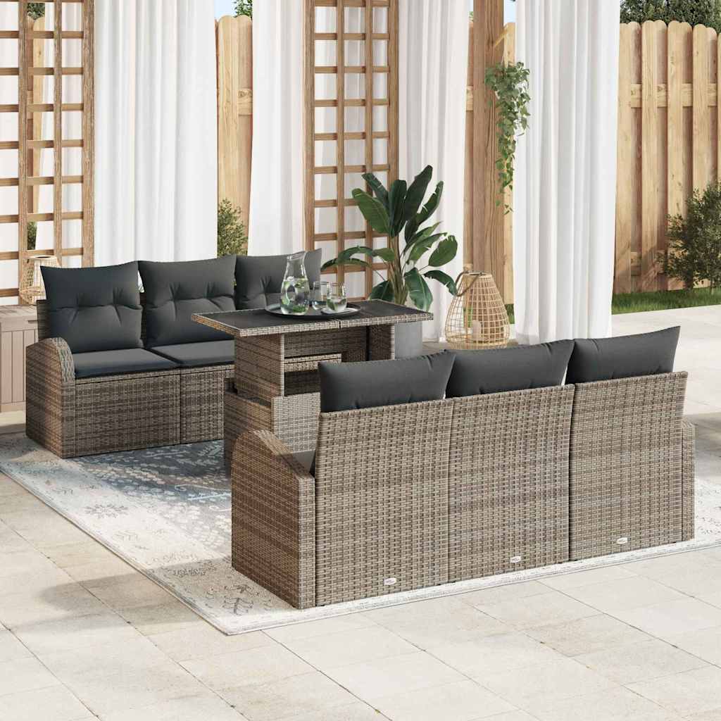 vidaXL Conjunto de sofá de jardín 7 uds. Gris Poliratán