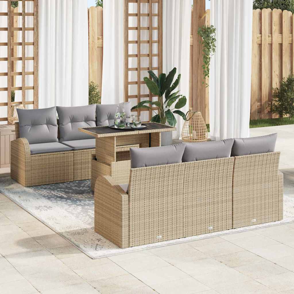 vidaXL Conjunto de sofá de jardín 7 uds. Beige Poliratán