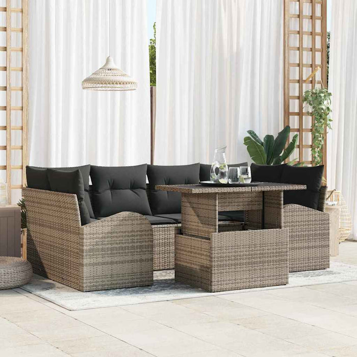 vidaXL Conjunto de sofá de jardín 7 uds. Gris ratán sintético