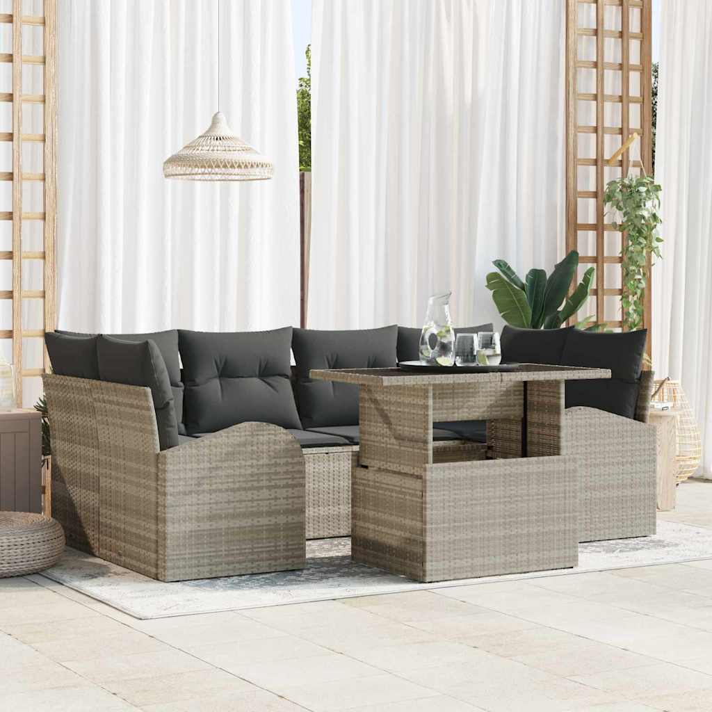 vidaXL Conjunto de sofá de jardín 7 uds. Gris claro ratán sintético