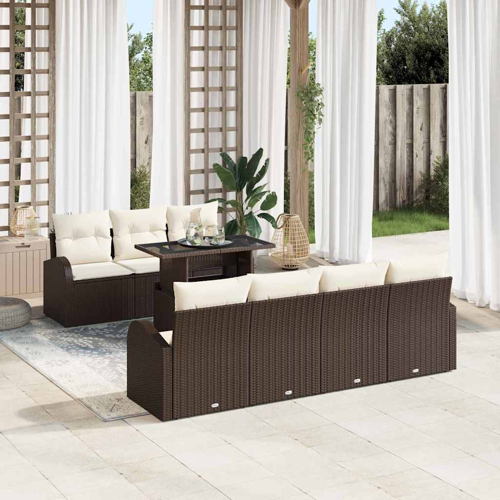 vidaXL Conjunto de sofá de jardín 8 uds. Marrón Poliratán