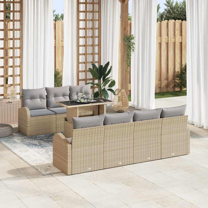 vidaXL Conjunto de sofá de jardín 8 uds. Beige Poliratán