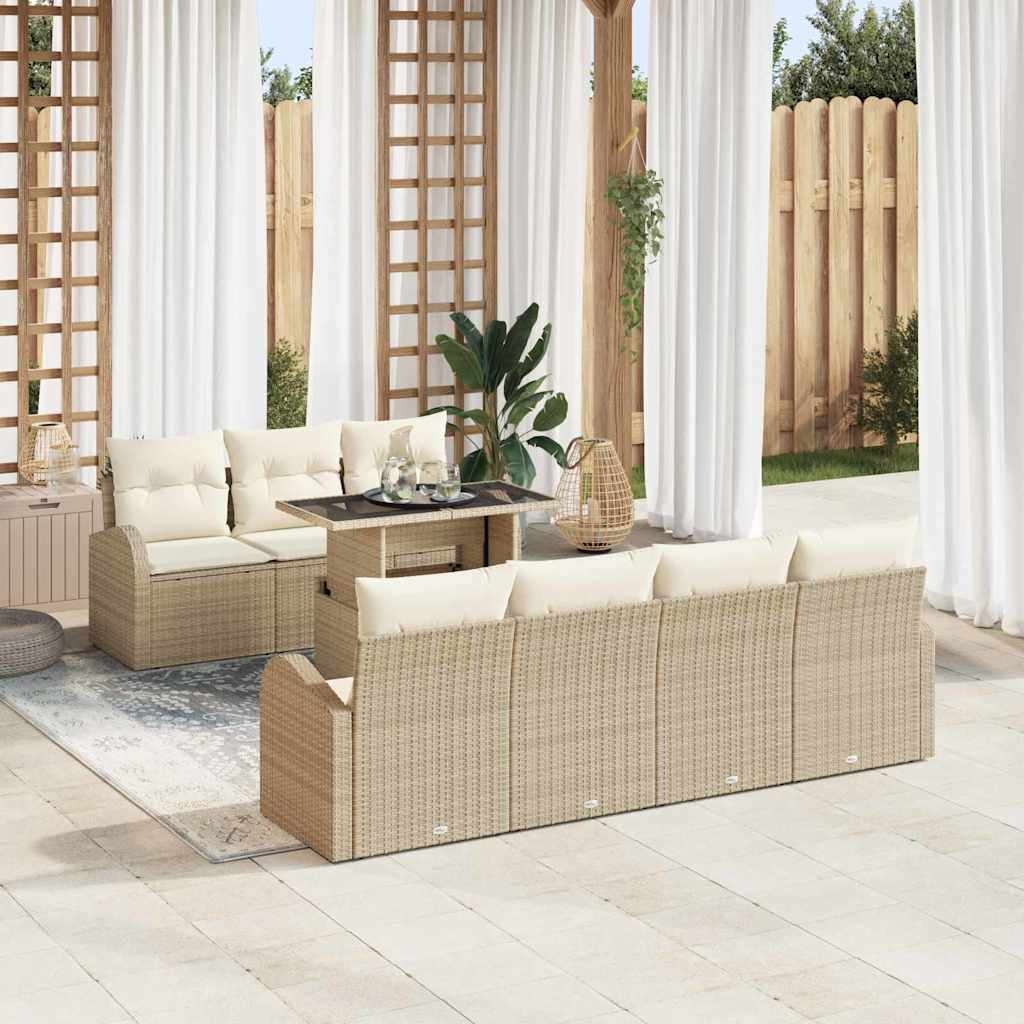 vidaXL Conjunto de sofá de jardín 8 uds. Beige Poliratán