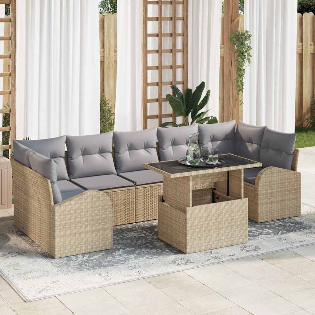vidaXL Conjunto de sofá de jardín 8 uds. Beige ratán sintético