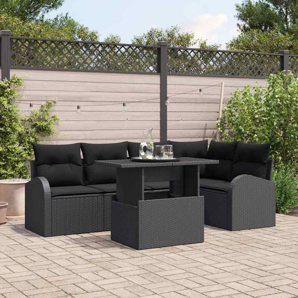 vidaXL Conjunto de sofá de jardín 6 uds. Negro ratán sintético
