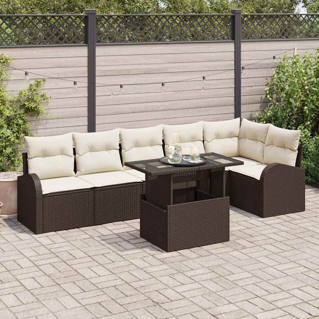 vidaXL Conjunto de sofá de jardín 7 uds. Marrón y crema