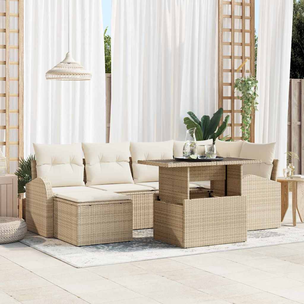 vidaXL Conjunto de sofá de jardín 7 uds. Beige y Crema ratán sintético