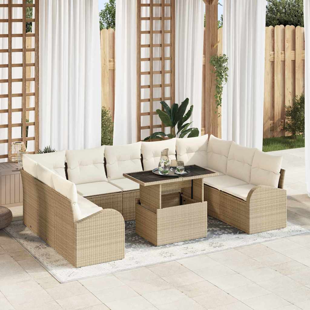 vidaXL Conjunto de sofá de jardín 10 uds. Beige y Crema