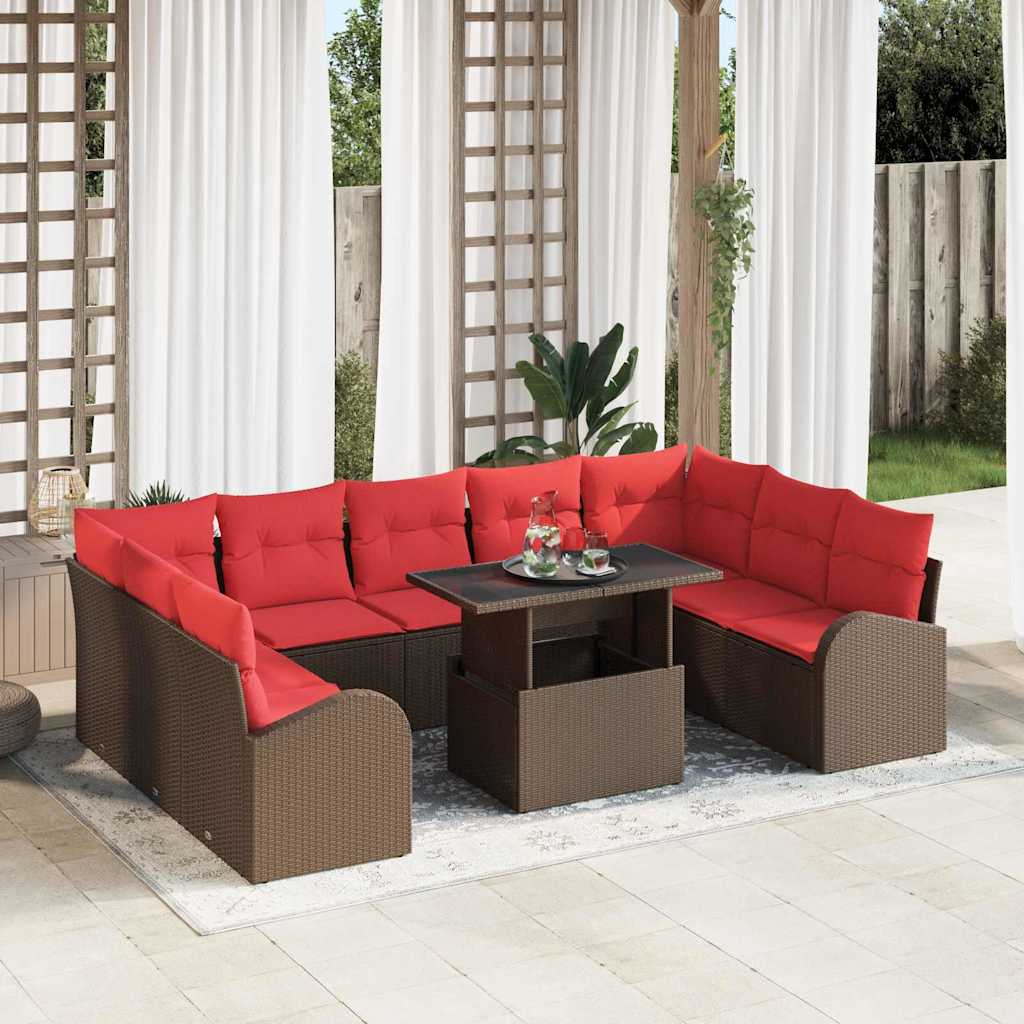 vidaXL Conjunto de sofá de jardín 10 uds. 9-Número de plazas Marrón