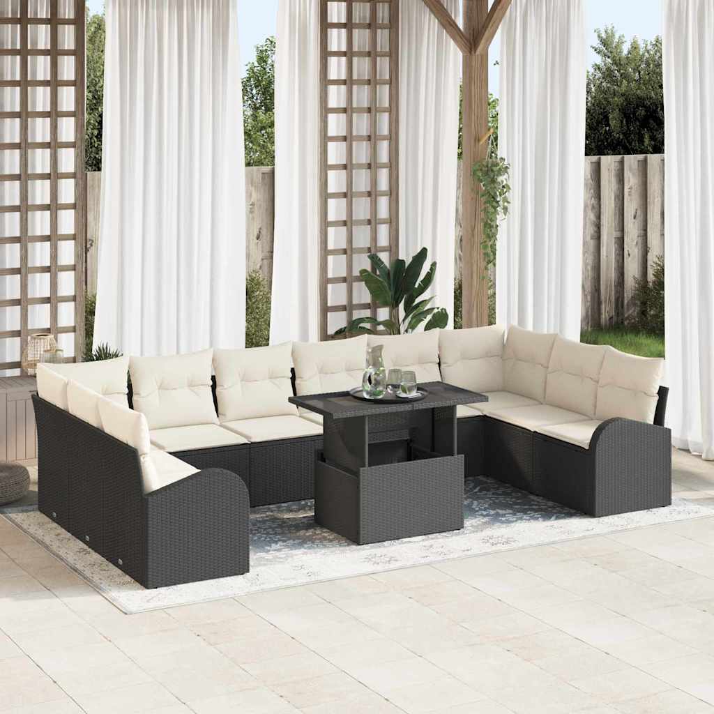 vidaXL Conjunto de sofá de jardín 11 uds. Negro y crema