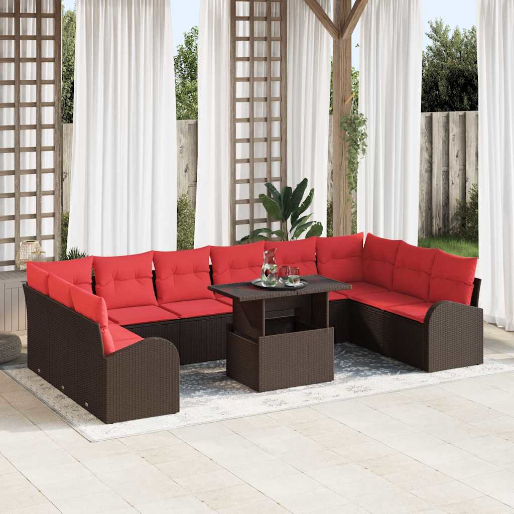 vidaXL Conjunto de sofá de jardín 11 uds. 10-Número de plazas Marrón