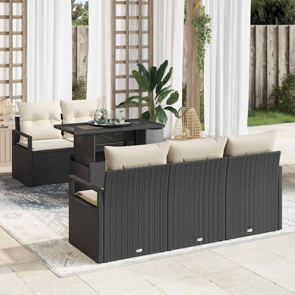 vidaXL Conjunto de sofá de jardín 6 uds. 5-Número de plazas Negro