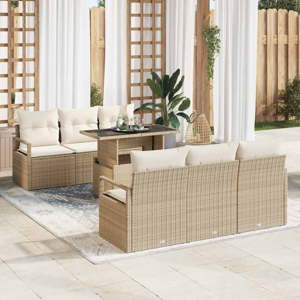 vidaXL Conjunto de sofá de jardín 7 uds. 6-Número de plazas Beige