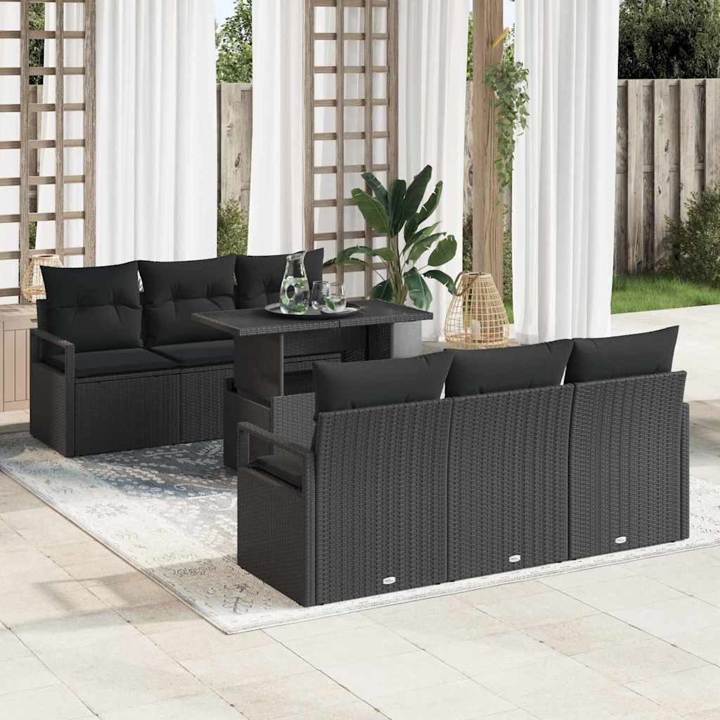 vidaXL Conjunto de sofá de jardín 7 uds. 6-Número de plazas Negro