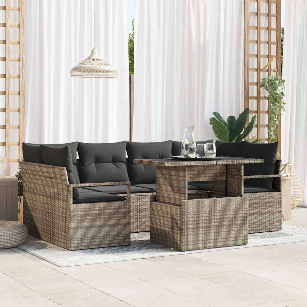 vidaXL Conjunto de sofá de jardín 7 uds. 6-Número de plazas Gris