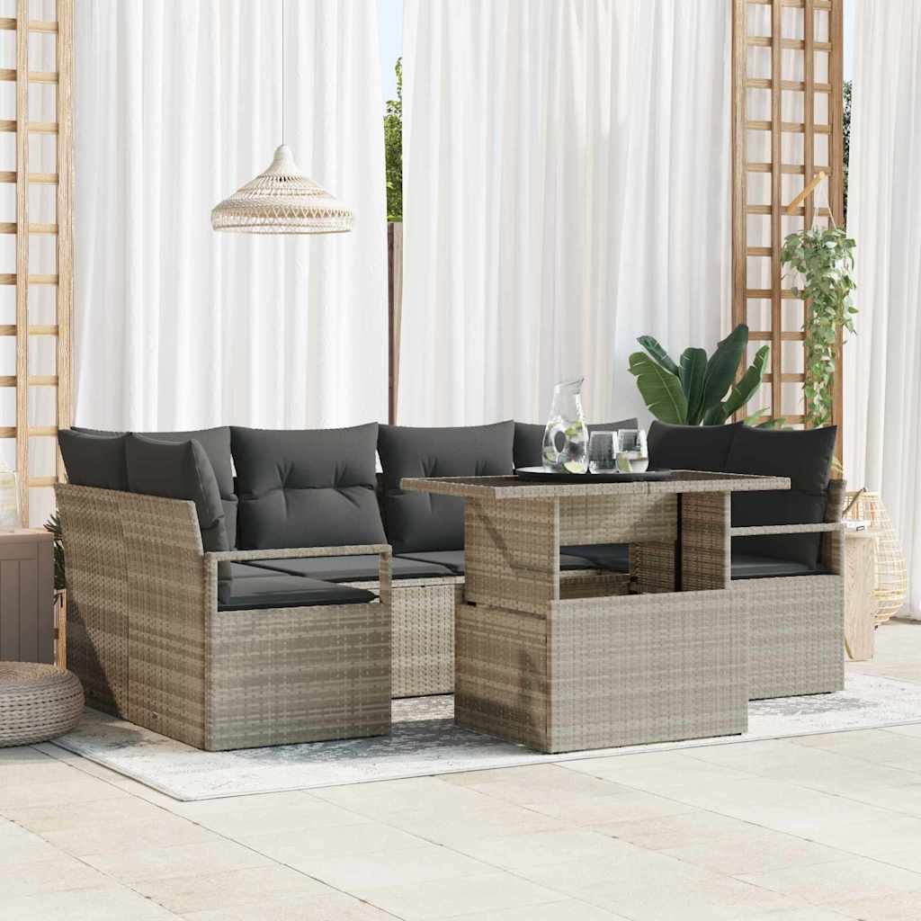 vidaXL Conjunto de sofá de jardín 7 uds. 6-Número de plazas Gris Claro