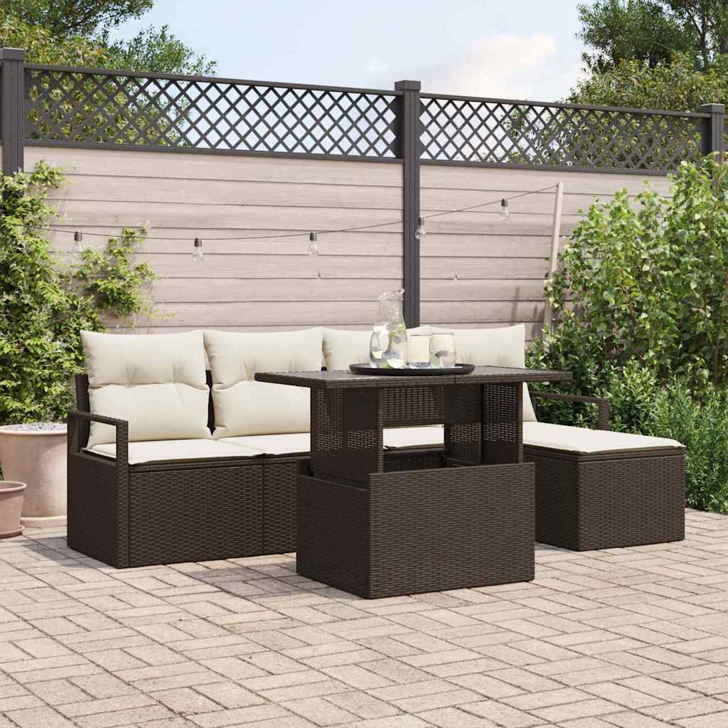 vidaXL Conjunto de sofá de jardín 6 uds. Marrón y crema