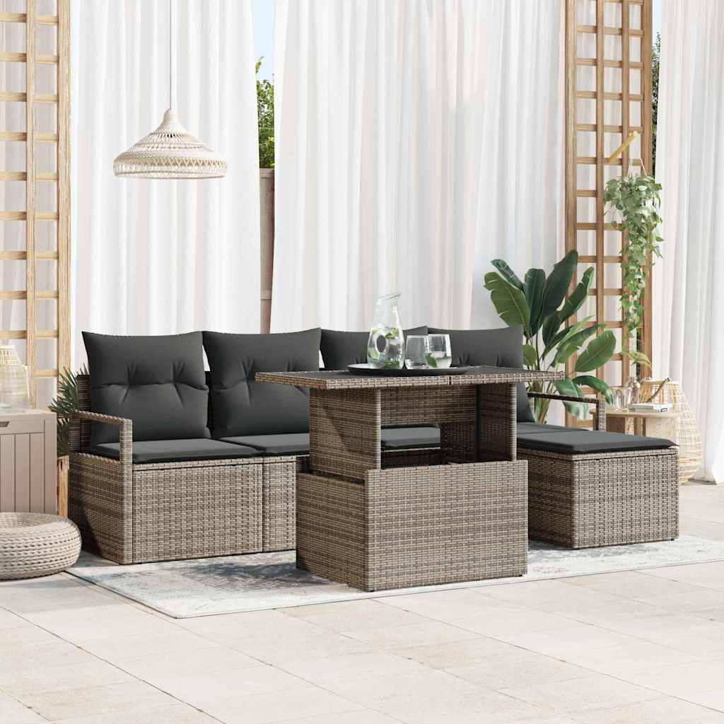vidaXL Conjunto de sofá de jardín 6 uds. Gris ratán sintético