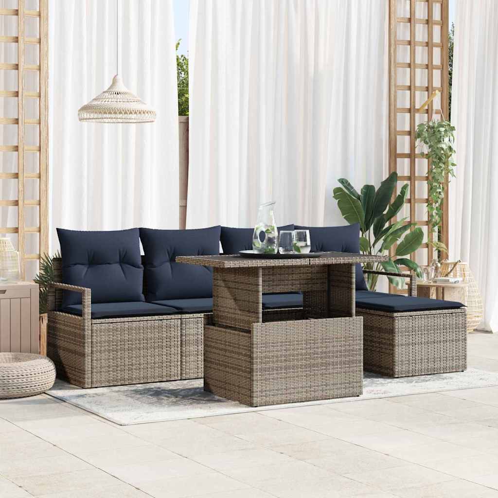 vidaXL Conjunto de sofá de jardín 6 uds. Gris y azul marino