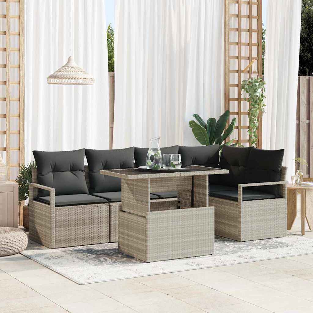 vidaXL Conjunto de sofá de jardín 6 uds. 5-Número de plazas Gris Claro