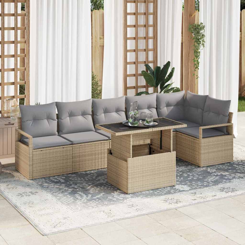 vidaXL Conjunto de sofá de jardín 7 uds. Beige ratán sintético