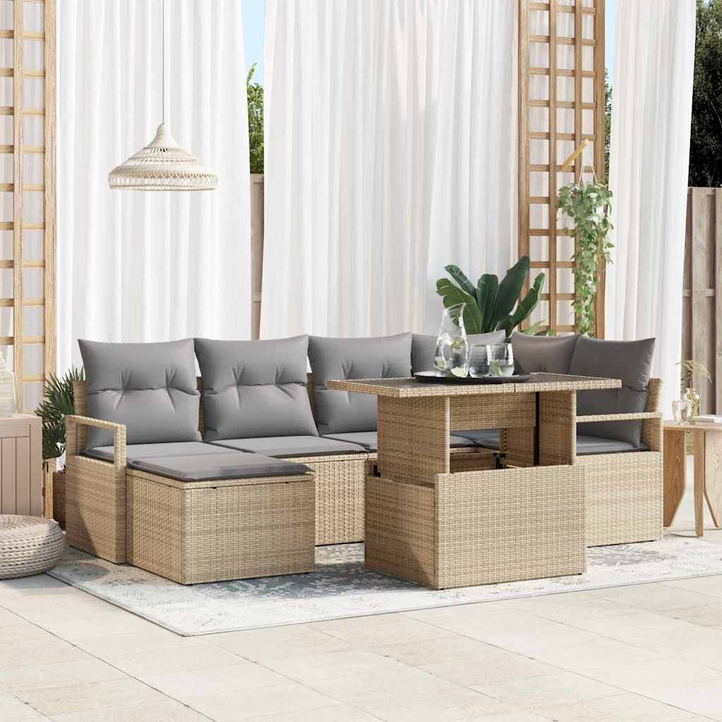 vidaXL Conjunto de sofá de jardín 7 uds. Beige y Gris Claro