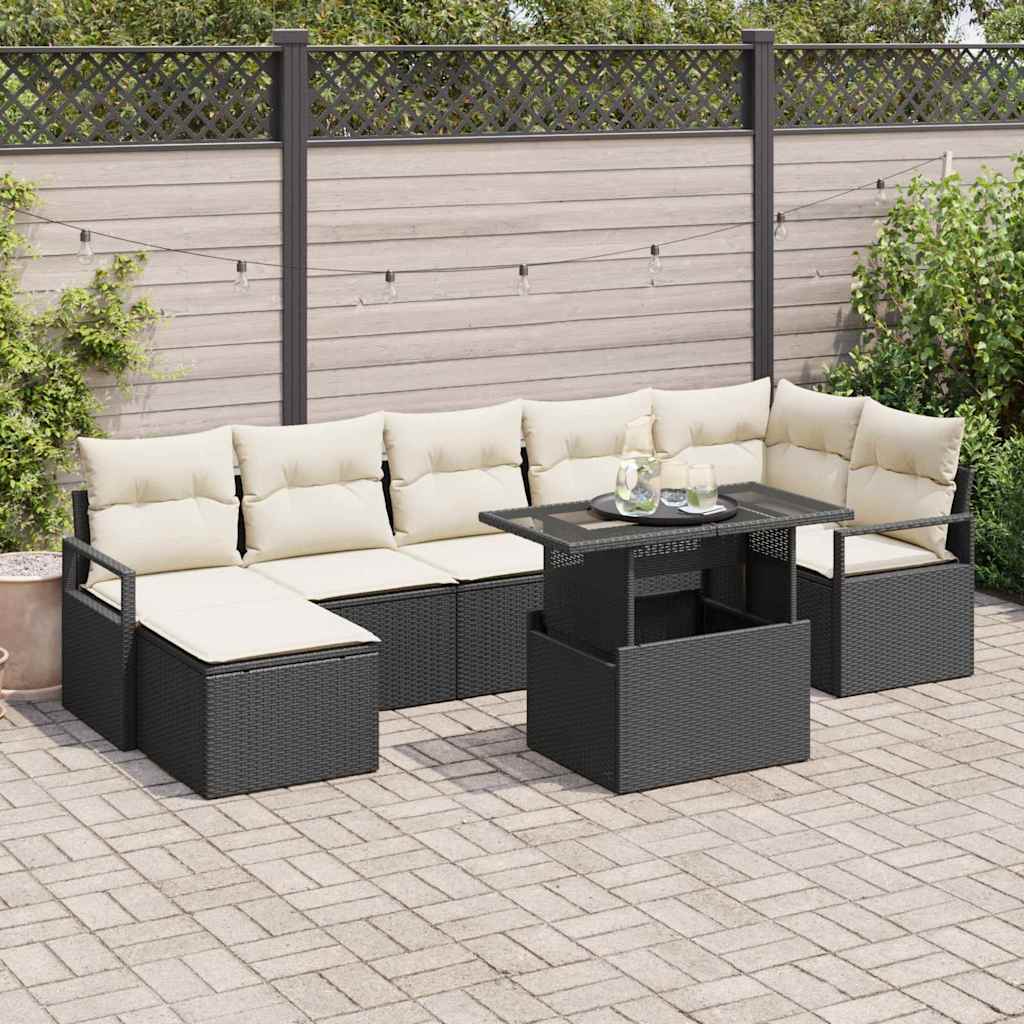vidaXL Conjunto de sofá de jardín 8 uds. Negro y crema ratán sintético