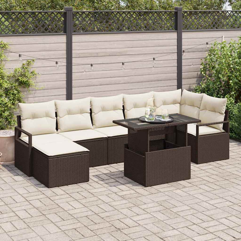 vidaXL Conjunto de sofá de jardín 8 uds. Marrón y crema