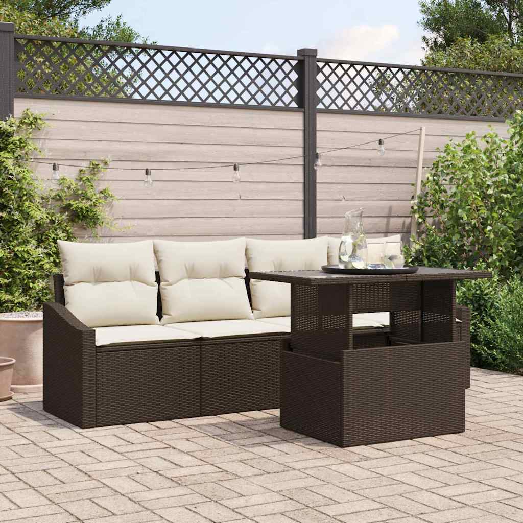 vidaXL Conjunto de sofá de jardín 5 uds. Marrón y crema