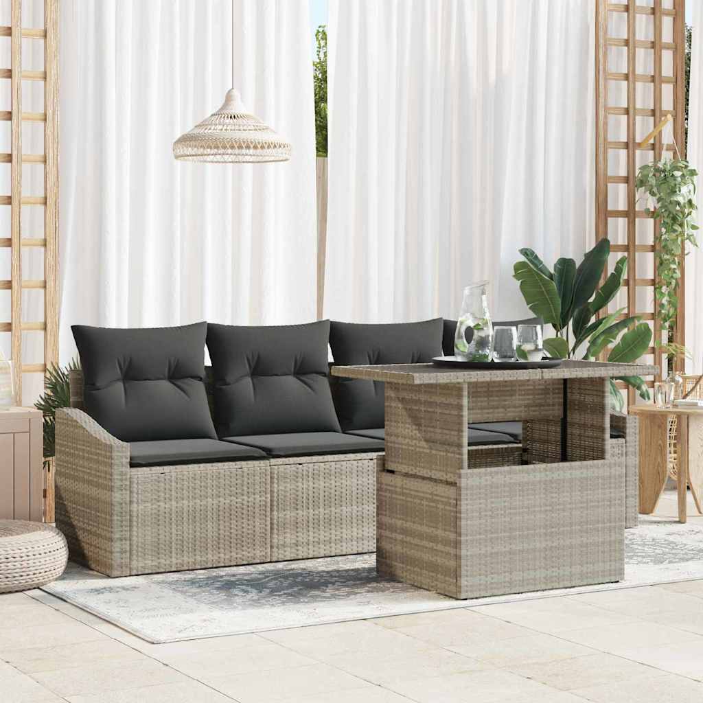 vidaXL Conjunto de sofá de jardín 5 uds. Gris Claro ratán sintético
