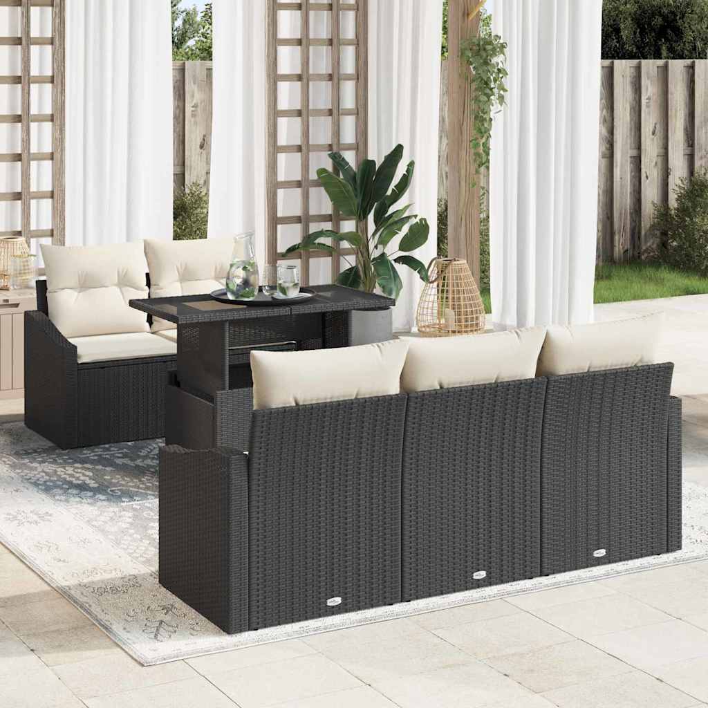 vidaXL Conjunto de sofá de jardín 6 uds. Negro y crema ratán sintético