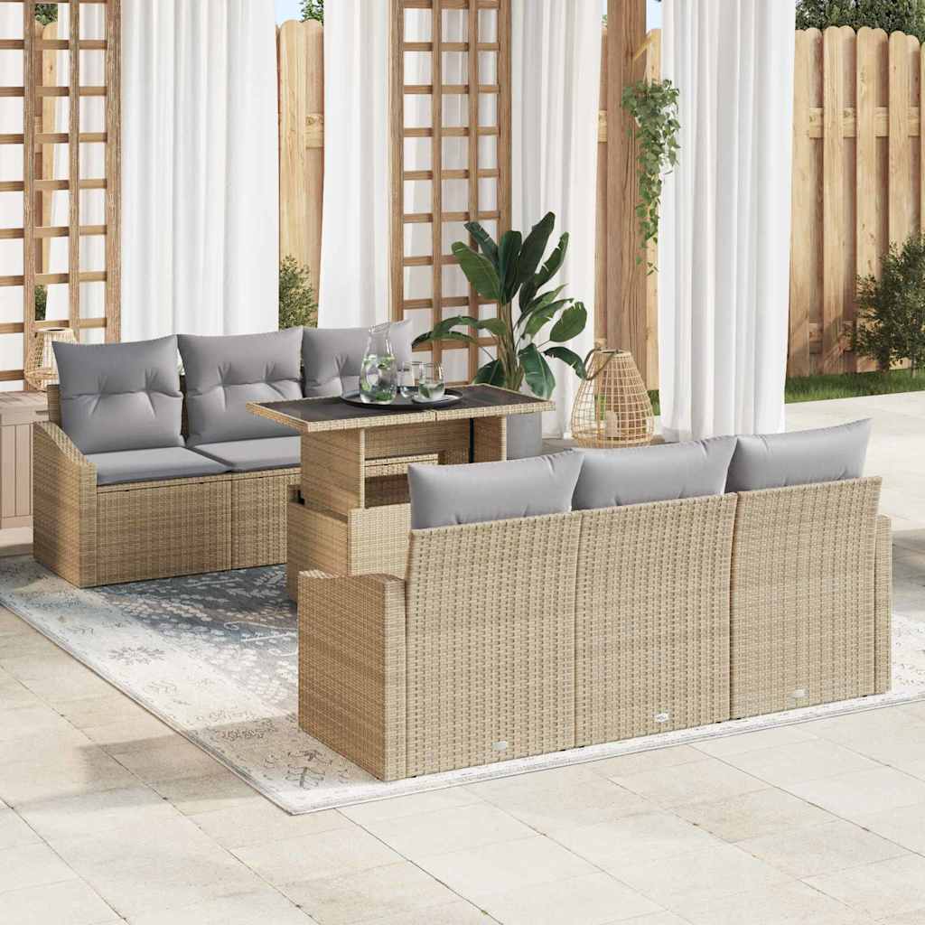 vidaXL Conjunto de sofá de jardín 7 uds. Beige y Gris Claro